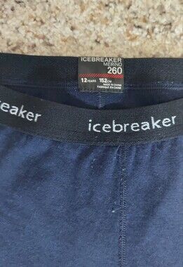 Icebreaker Merino Wool Youth Kids 12 Thermal Base Layer Leggings Navy
